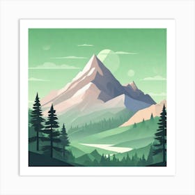 Misty mountains background in green tone 90 Art Print