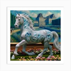 White Horse In A Garden Art Print