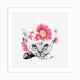 Cat With Flowers Art Print