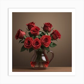 Red Roses In A Vase Art Print