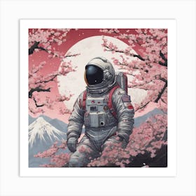 Astronaut In Cherry Blossoms 1 Art Print