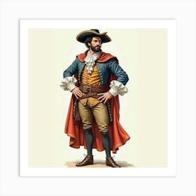 Spanish Man With A Historical Costume, Watercolor With Classic Details 1 Art Print