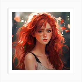 Red Haired Girl Anime Art Print