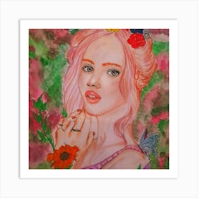 Girl With Flowers Art Print