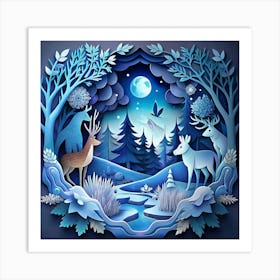 Paper Cut Out Winter Forest Scene Art Print