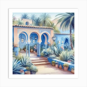 watercolor Jardin Majorelle Morocco Modern Blue Illustration 5 Art Print Art Print
