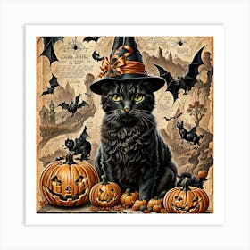 Witches And Pumpkins Art Print