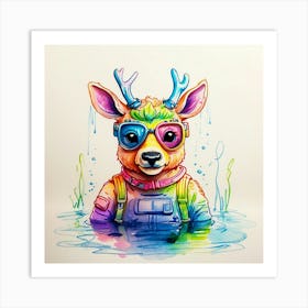 Deer In The Water 20 Art Print