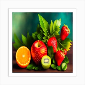 The word fruit on the fruit, Fresh Fruits Art Print