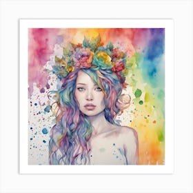 Colorful Girl With Flower Crown Art Print