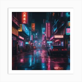 Cyberpunk street scenes with AI-enhanced neon lights Art Print