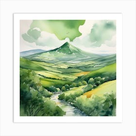 Green Sky art Watercolor Art Print