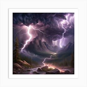 Lightning Storm In The Mountains Art Print