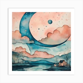 Moon And Stars Art Print