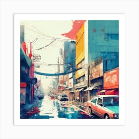 Tokyo City Watercolor Painting Art Print