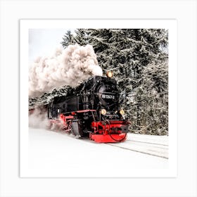 Steam Train in Winter Woods Art Print