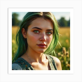 Portrait Of A Girl With Green Hair Art Print