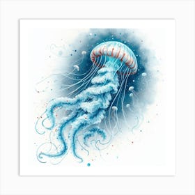 Sea Jellyfish In Motion, Sea Jellyfish Watercolour Art Print 3 Art Print