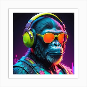 Gorilla With Headphones Art Print