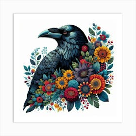 Raven With Flowers 2 Art Print