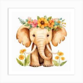 Floral Baby Mammoth Nursery Illustration (22) Art Print