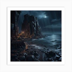 Rocky Shore At Night Art Print