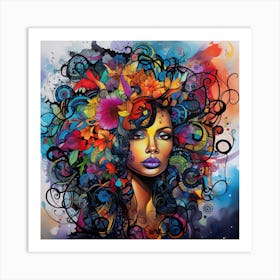 Woman With Colorful Hair 9 Art Print