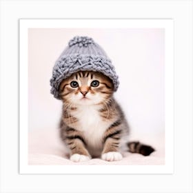 Cute Kitten In Knitted Hat Art Print