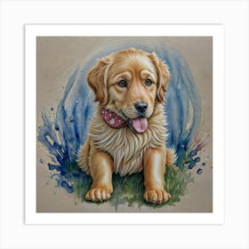 Golden Retriever Watercolor Painting #PETS , #pets , #cute , #cute_puppy ,#dogs Art Print