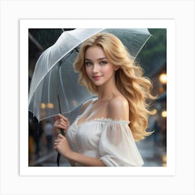 Beautiful Girl With Umbrella 1 Art Print