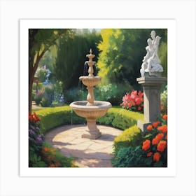 Fountain In The Garden 1 Art Print