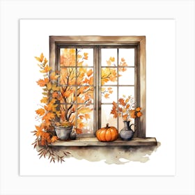 Watercolor Autumn Window 1 Art Print