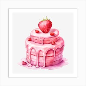 Pink Cake With Strawberries 6 Art Print