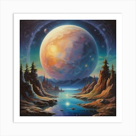 'The Moon Over The Lake' Art Print