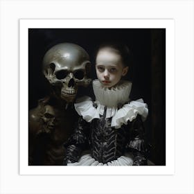Young Lady And A Skeleton Art Print