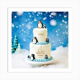 Penguins On A Cake 3 Art Print