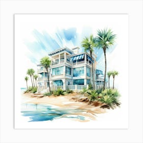 Beach House Watercolor Painting Art Print