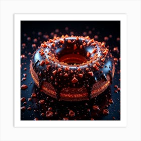 Chocolate Donut On Black Background 1 Art Print