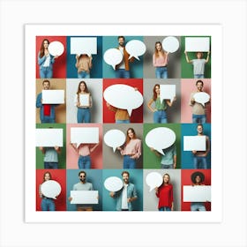 Group Of People Holding Speech Bubbles 2 Art Print