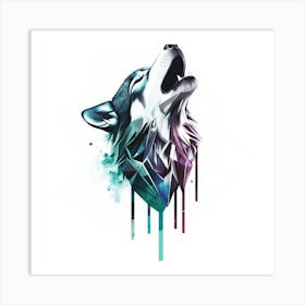 Color Drip Animal Design A Stylized Wolf Howling Art Print