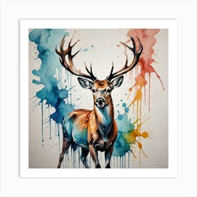 Water Colored Wall Painting Of A Deer Water Color Spray Art Print