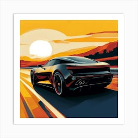 Sports Car At Sunset Art Print