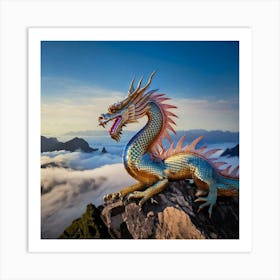 Firefly Majestic Iridescent Dragon On Mountain Peak 36801 (2) Art Print