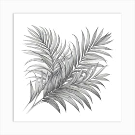 Line Art palm leaves Art Print