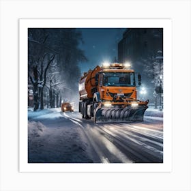 Snow Plow On The Road Art Print