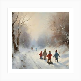 Children On Sleds Art Print