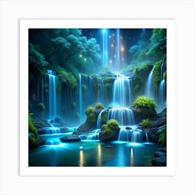 Waterfalls At Night Art Print