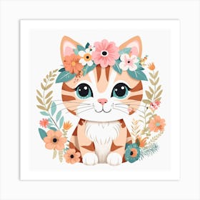 Floral Baby Cat Nursery Illustration (21) Art Print