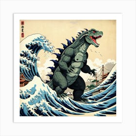 Godzilla On The Wave 1 Art Print