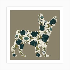 Green Floral Frenchie Art Print